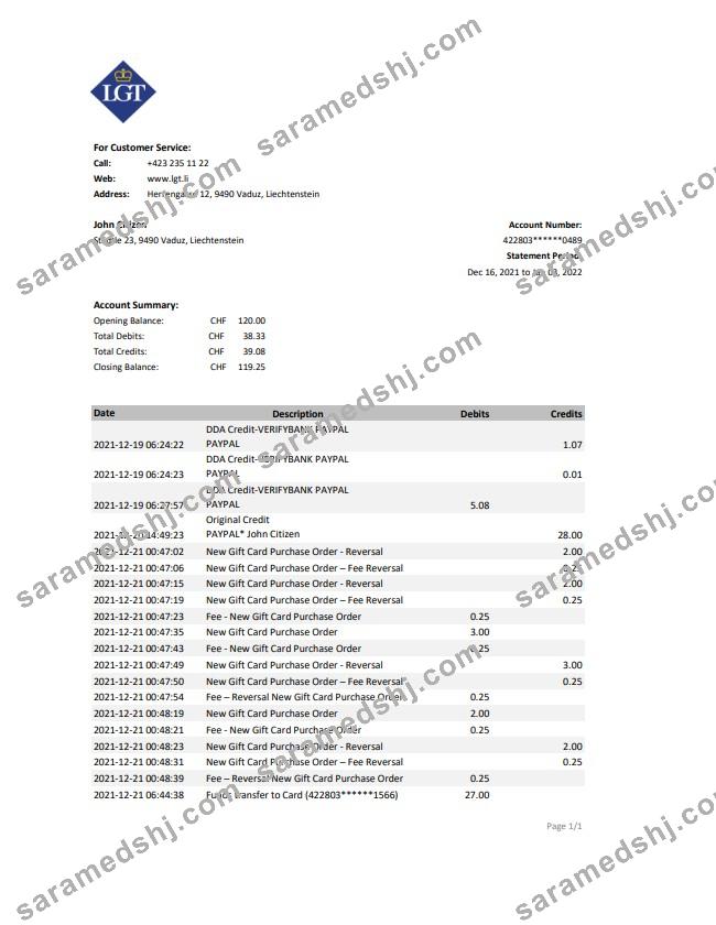 Liechtenstein LGT bank statement